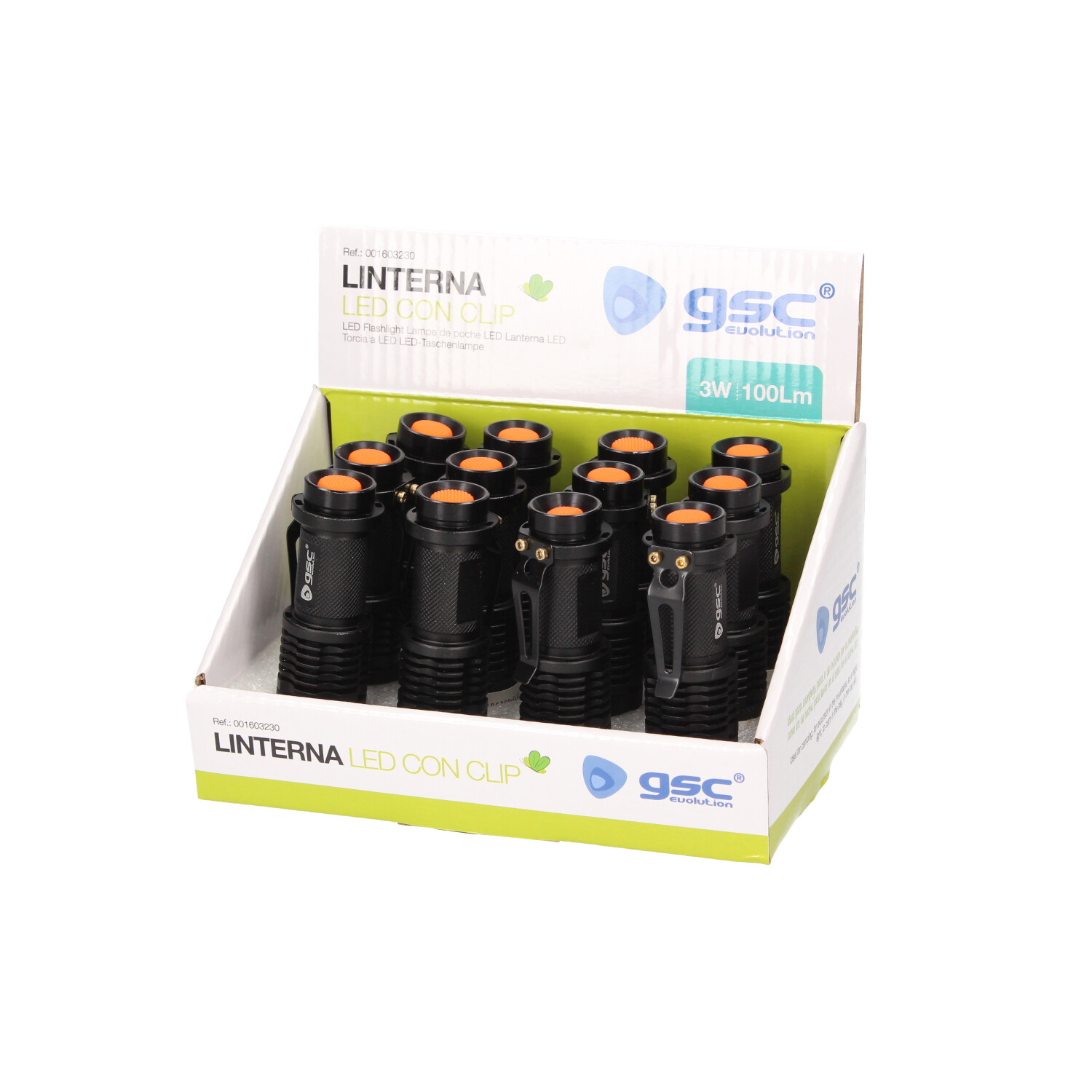 Linterna con clip 3W - 12u caja exp