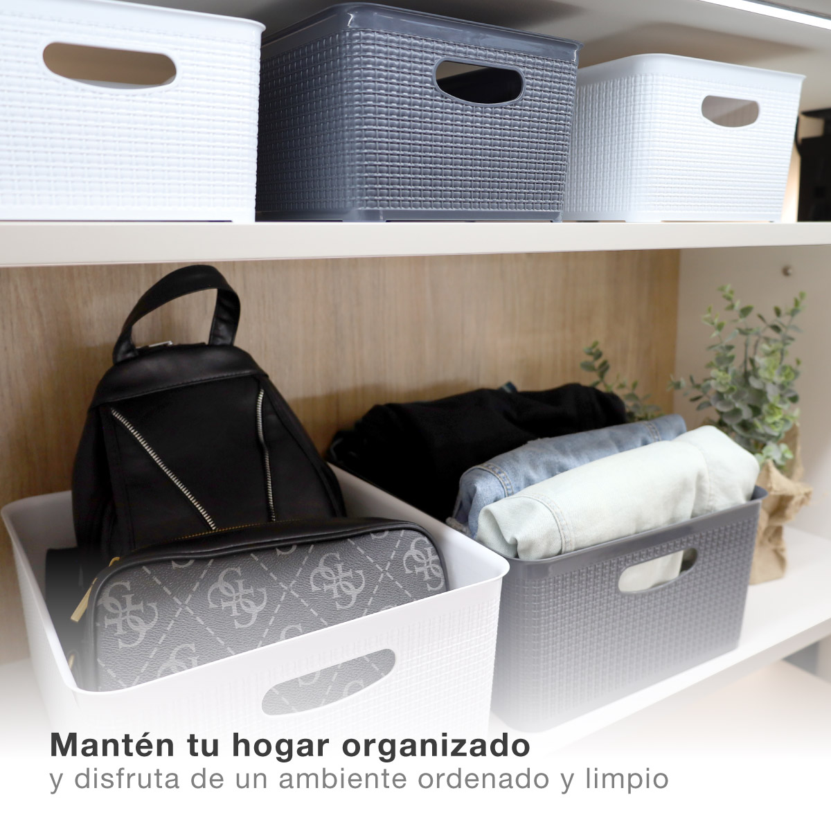 Cesto organizador plástico 14L Gris - 6u retráctil