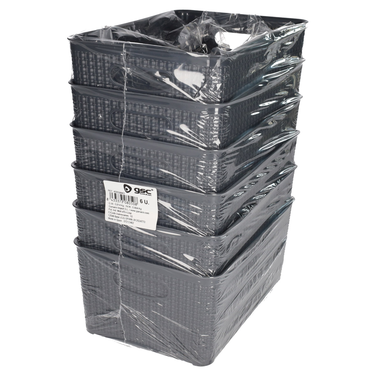 Cesto organizador plástico 3,3L Gris - 6u retráctil