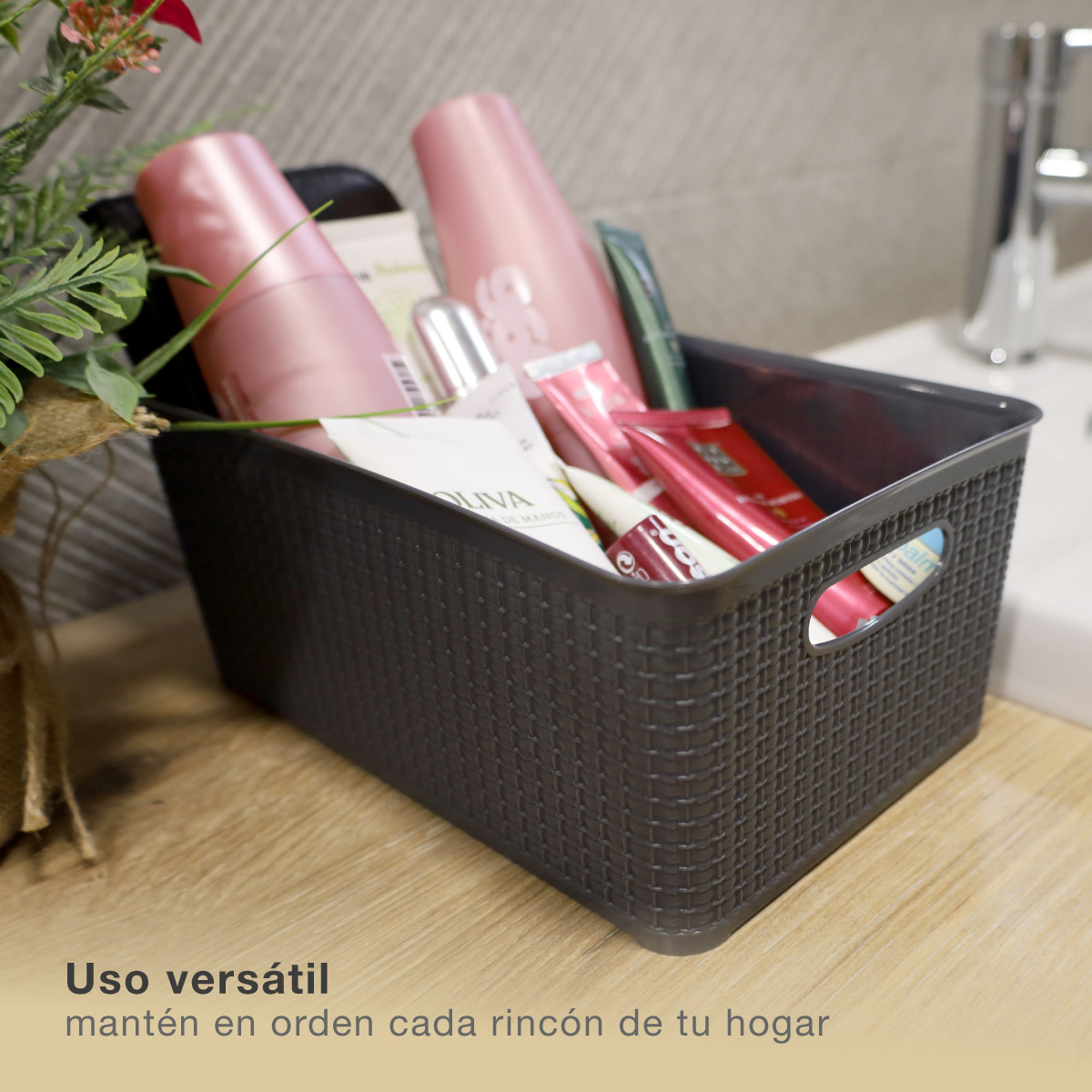 Cesto organizador plástico 3,3L Gris - 6u retráctil