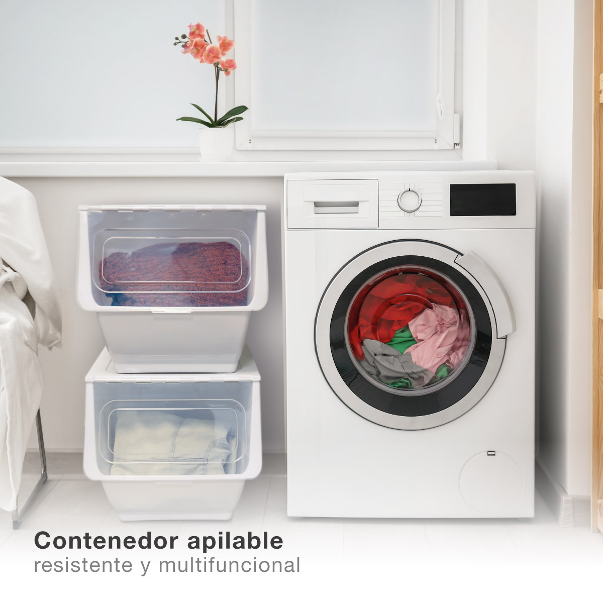 Contenedor apilable con ruedas 36L Blanco