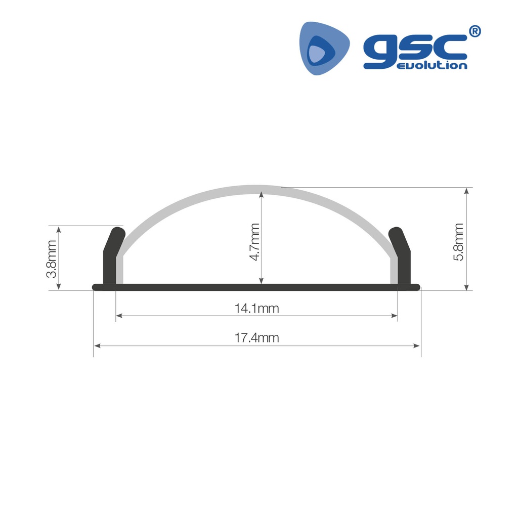 Perfil aluminio traslúcido superficie ovalado 2M para tiras LED hasta 14mm