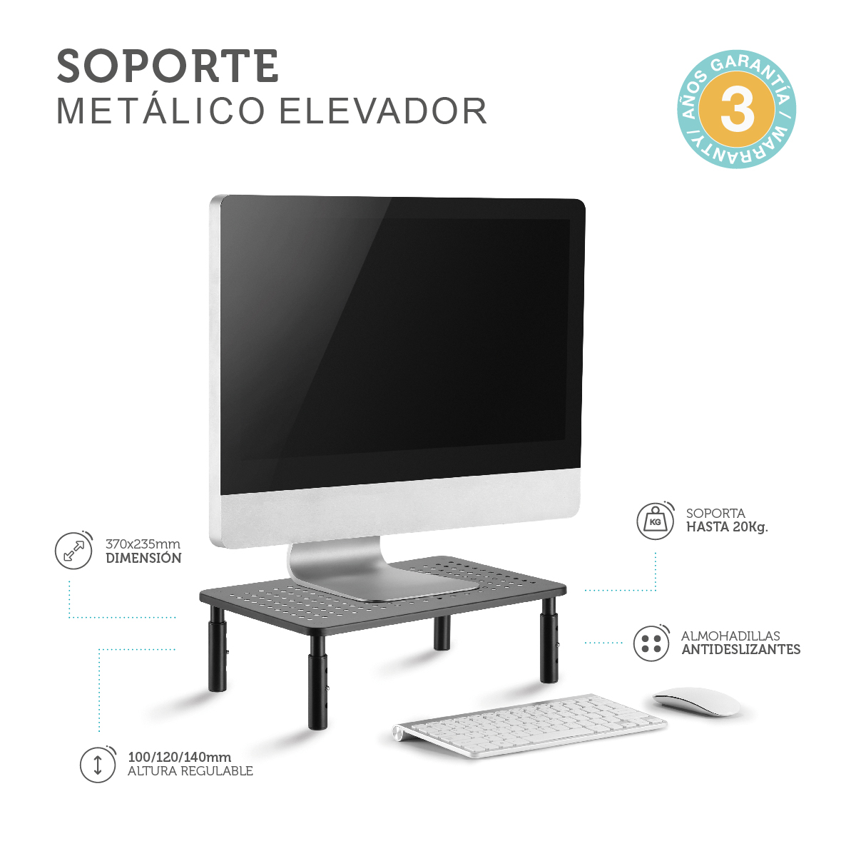 Soporte metálico elevador de monitor