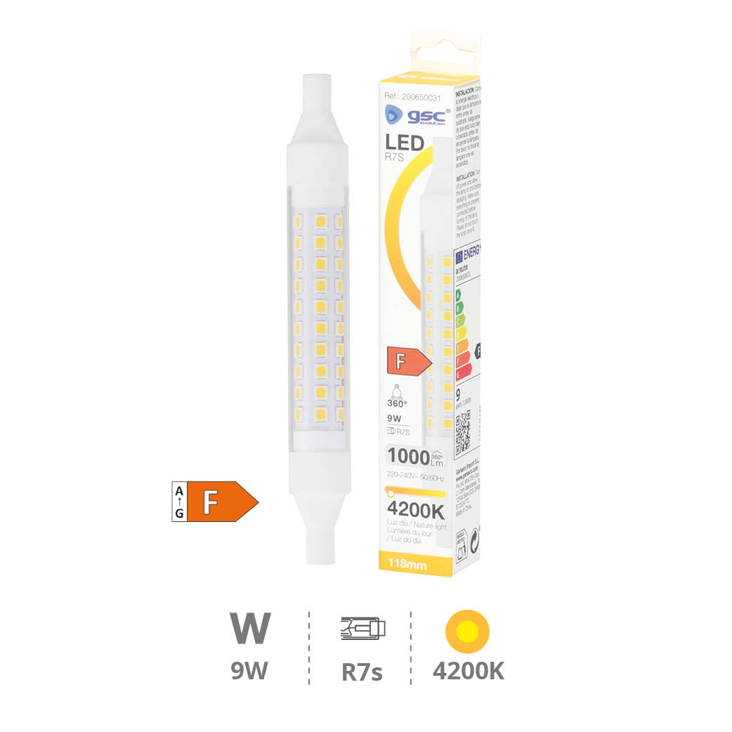 Lámpara lineal LED 118mm R7s 9W 4000K