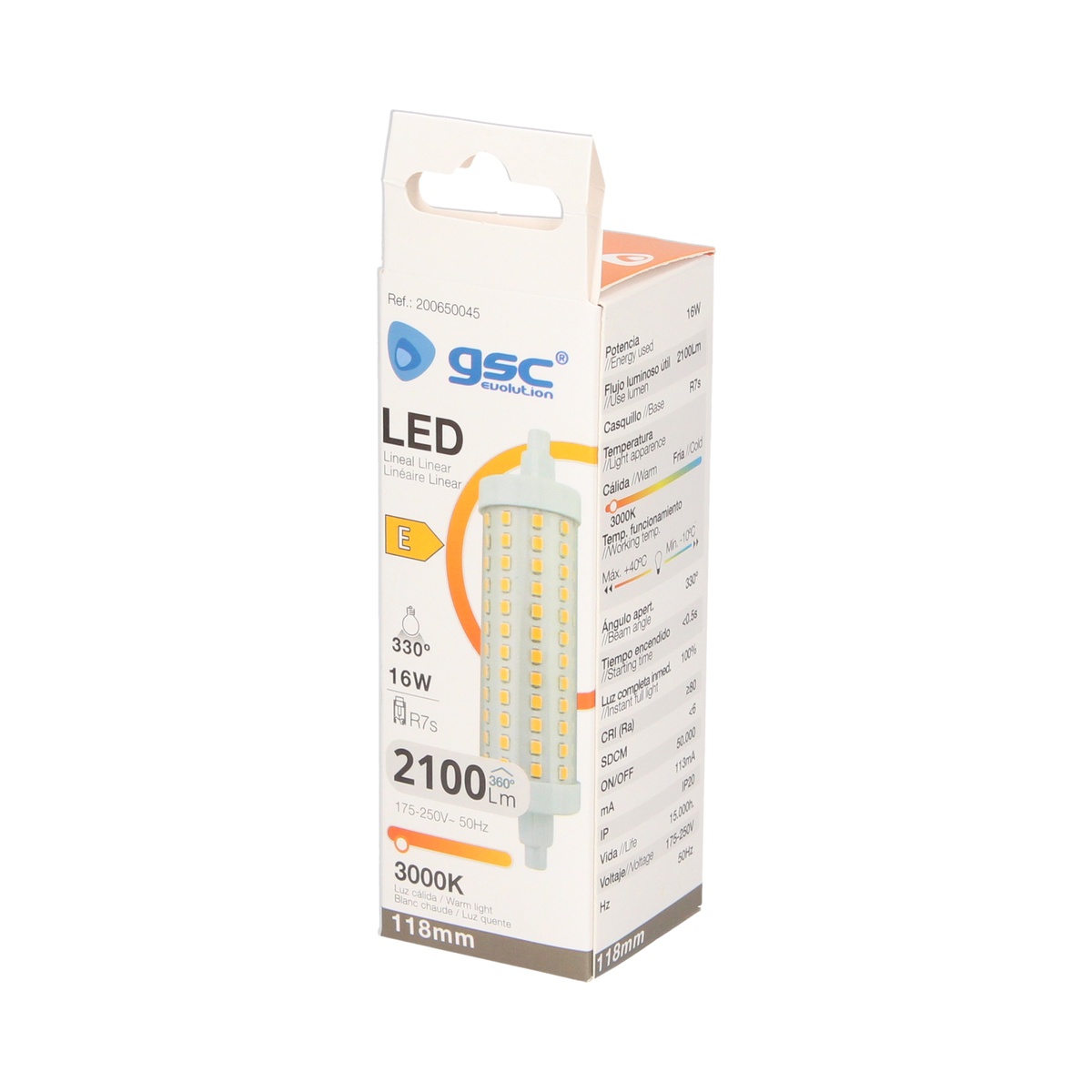 Lámpara lineal LED 118mm R7s 16W 3000K