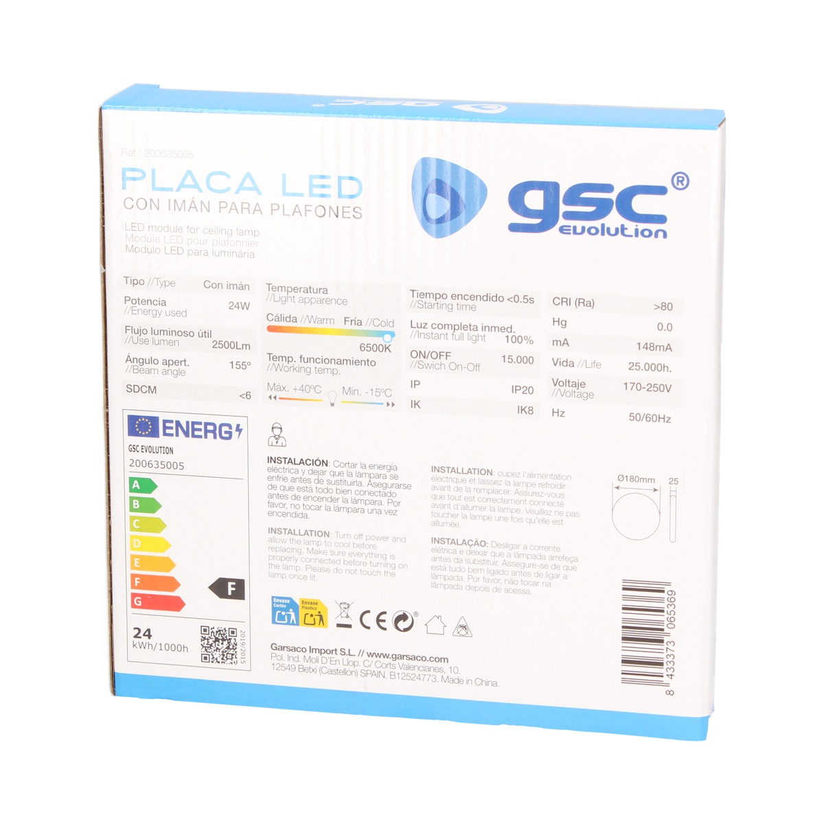 Placa LED con imán para plafones 24W 6500K