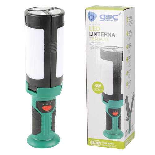 Linterna de trabajo LED recargable USB 3 hojas desplegables 600Lm