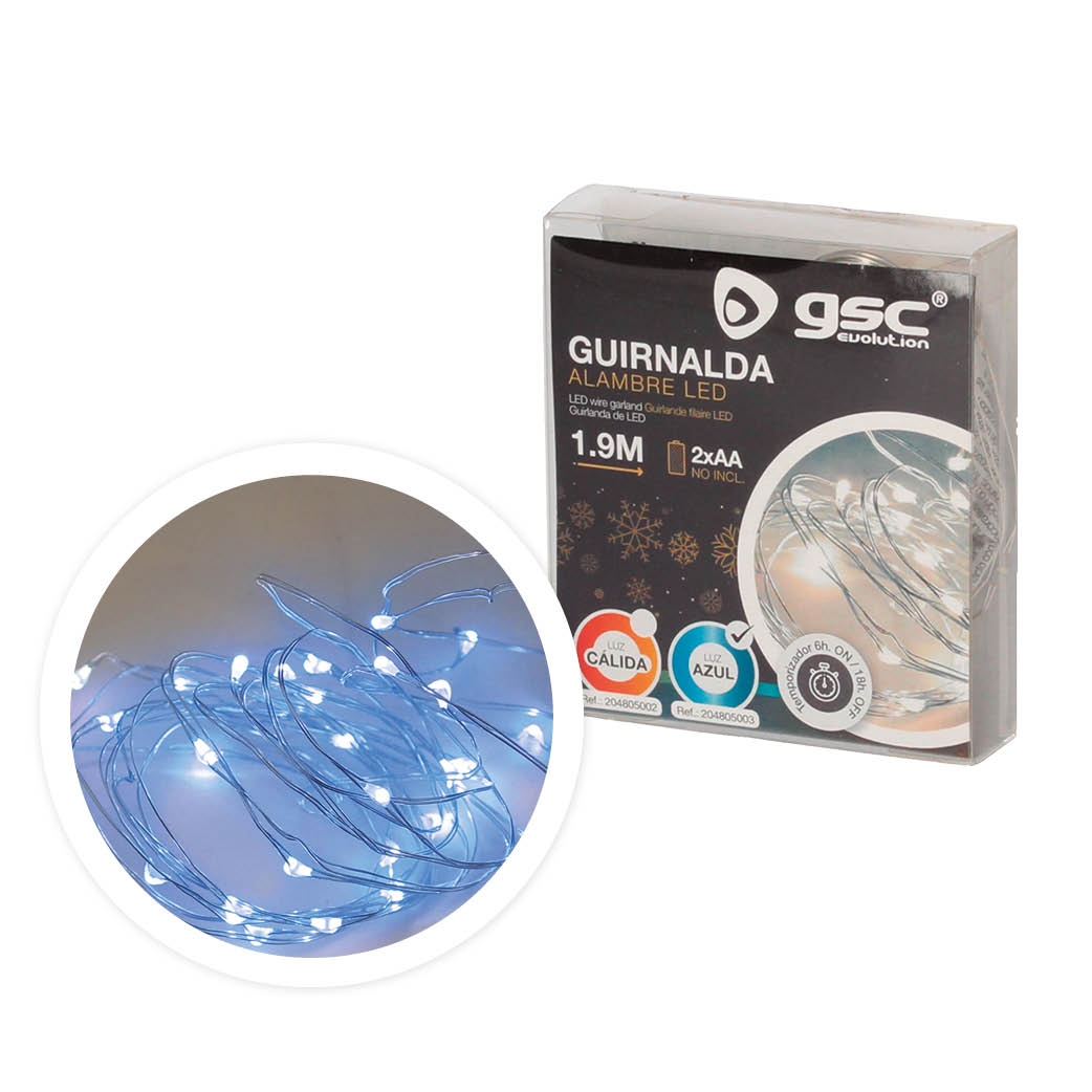 Guirnalda alambre LED 1,9M 2xAA Azul