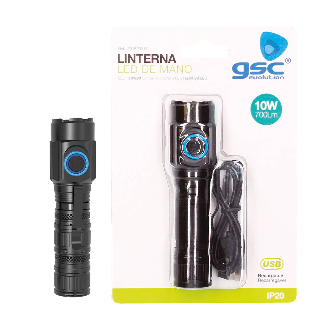 Linterna de mano LED recargable USB 10W