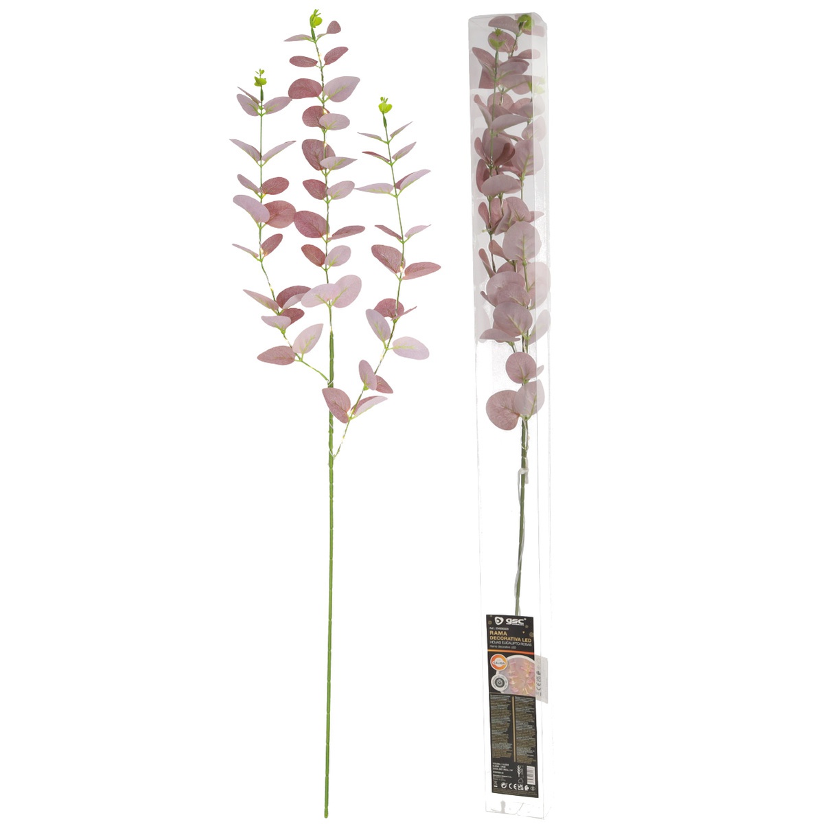 Rama decorativa LED de hojas de eucalipto rosas 0,83M Luz cálida