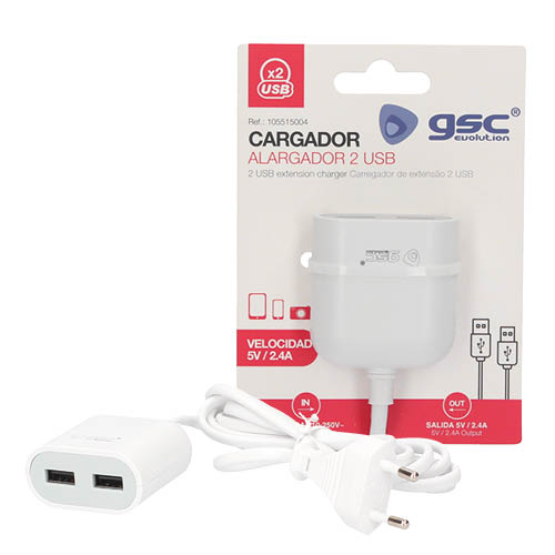 Cargador alargador 2 USB 2.4A 1,5M