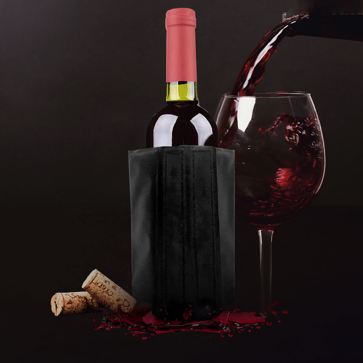 Enfriador de vino con velcro Negro