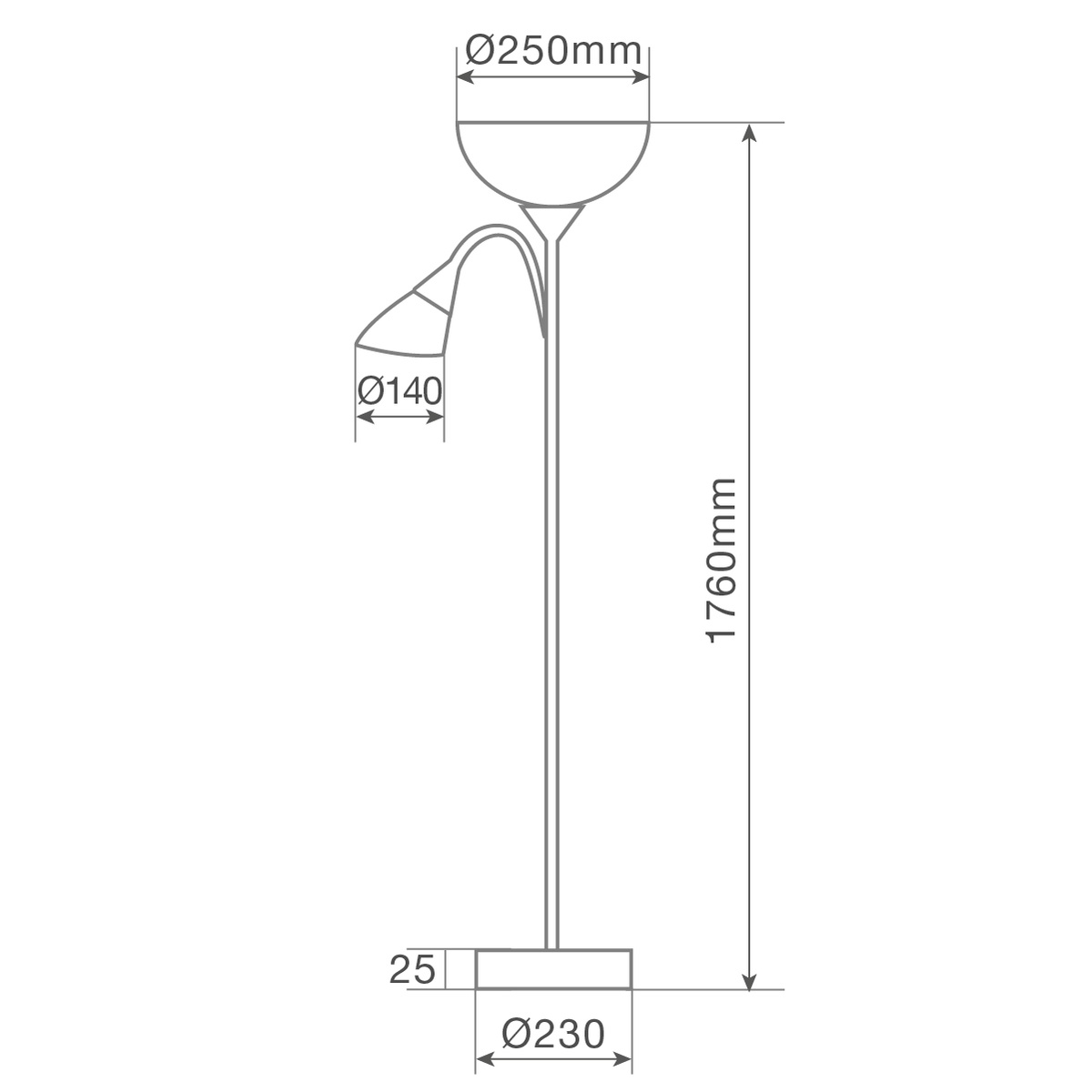 Lámpara de pie Serie Nawis 1760mm E27 con luz de lectura E14 Negro