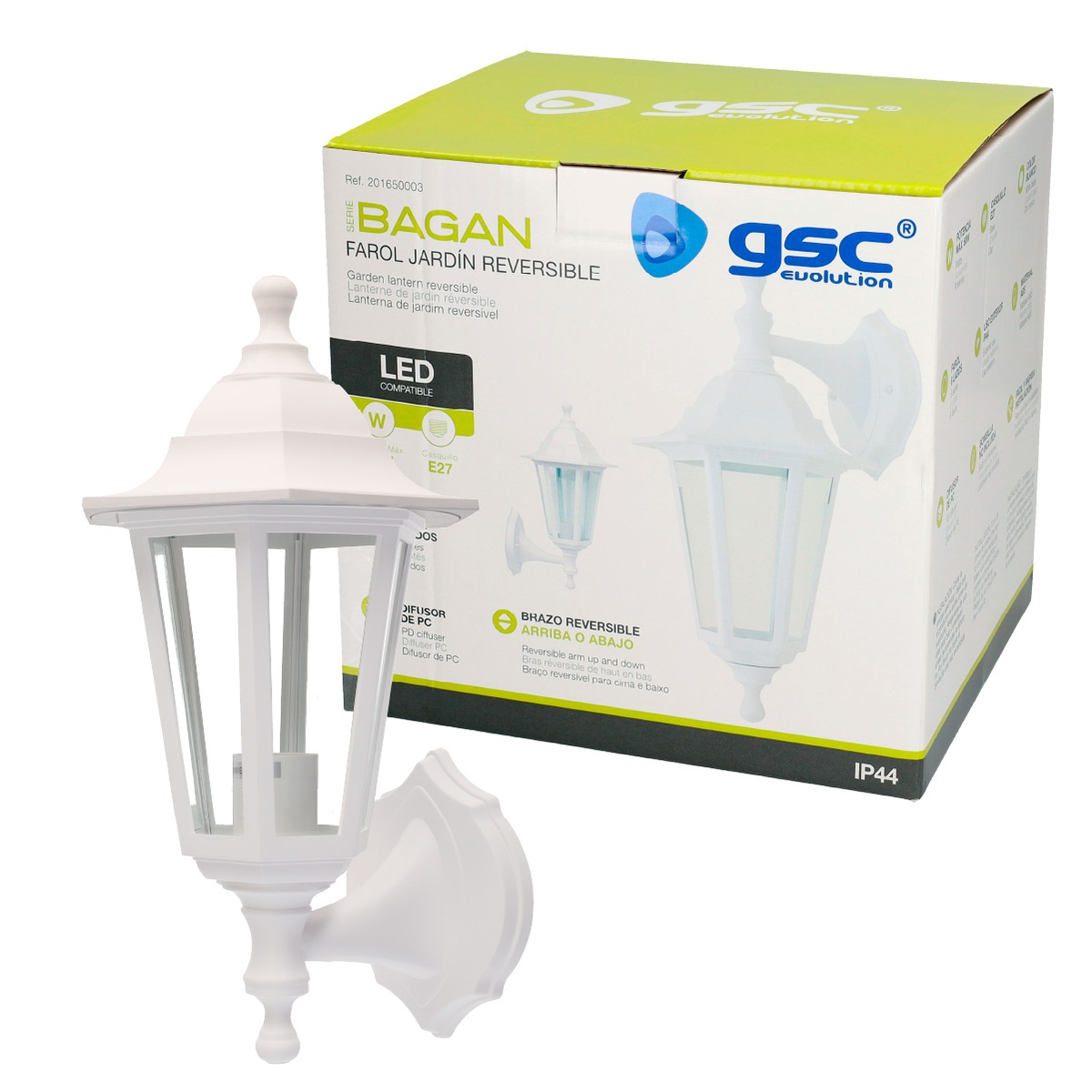 Farol de jardín brazo reversible Serie Bagan E27 IP44 Blanco