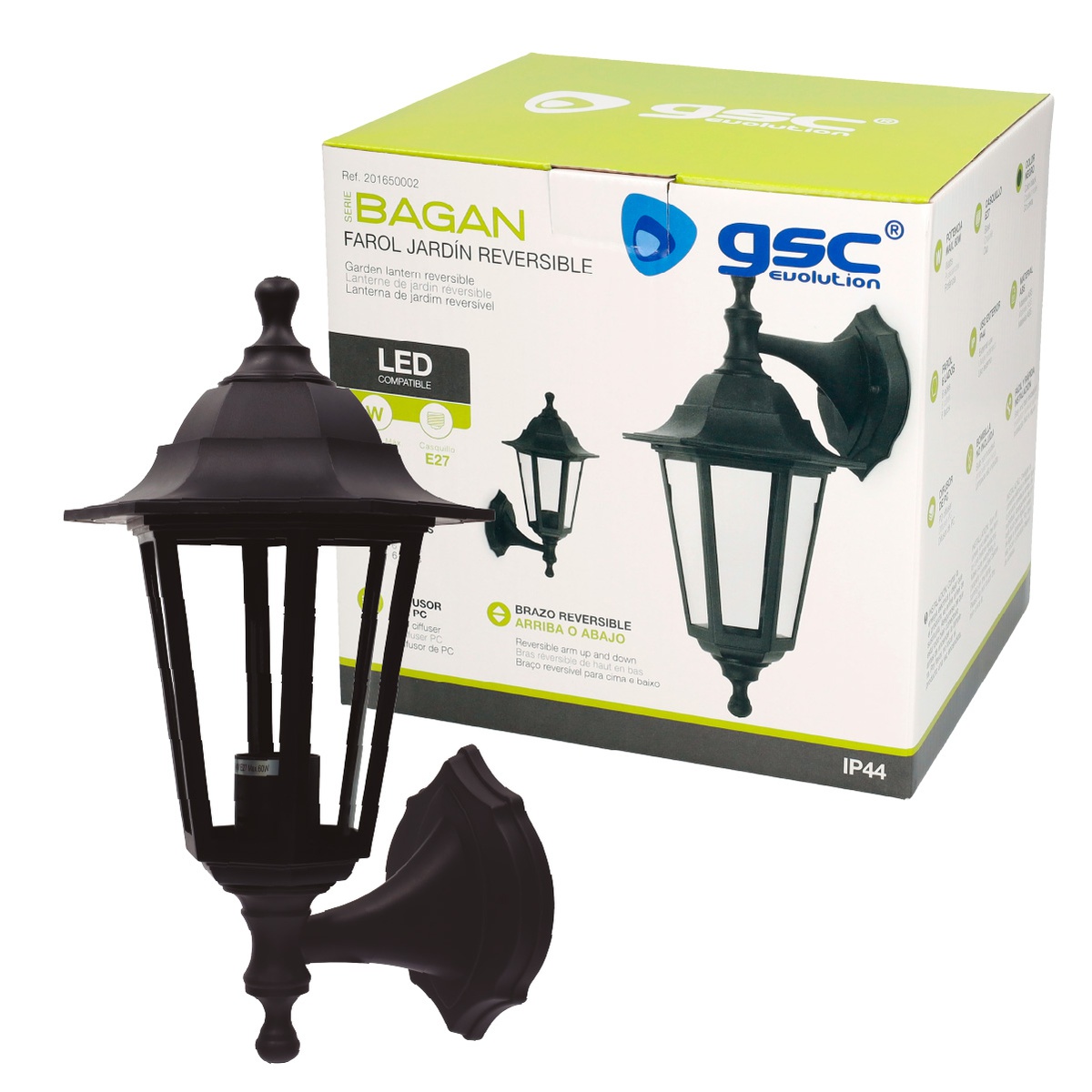 Farol de jardín brazo reversible Serie Bagan E27 IP44 Negro