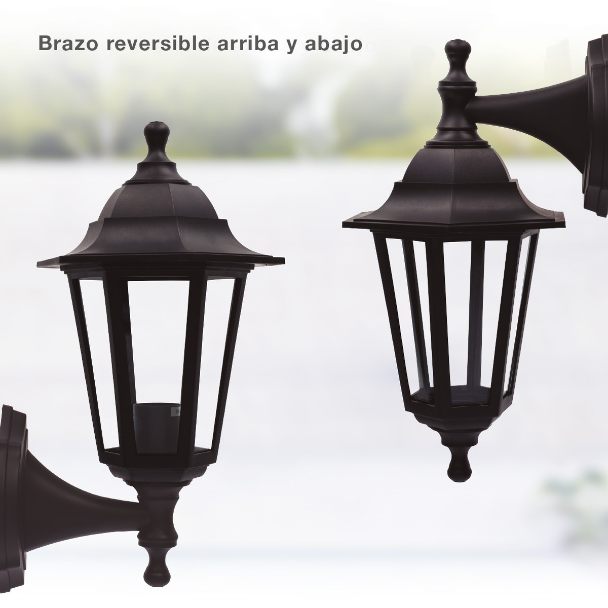 Farol de jardín brazo reversible Serie Bagan E27 IP44 Negro