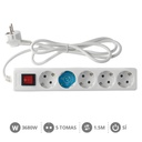 [000000013] Base múltiple Serie Estándar 5T con interruptor (3x1.5mm) 1,5M Blanco