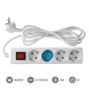 [000000019] Base múltiple Serie Estándar 4T con interruptor (3x1.5mm) 3M Blanco