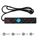 [000000029] Base múltiple Serie Estándar 5T con interruptor (3x1.5mm) 1,5M Negro