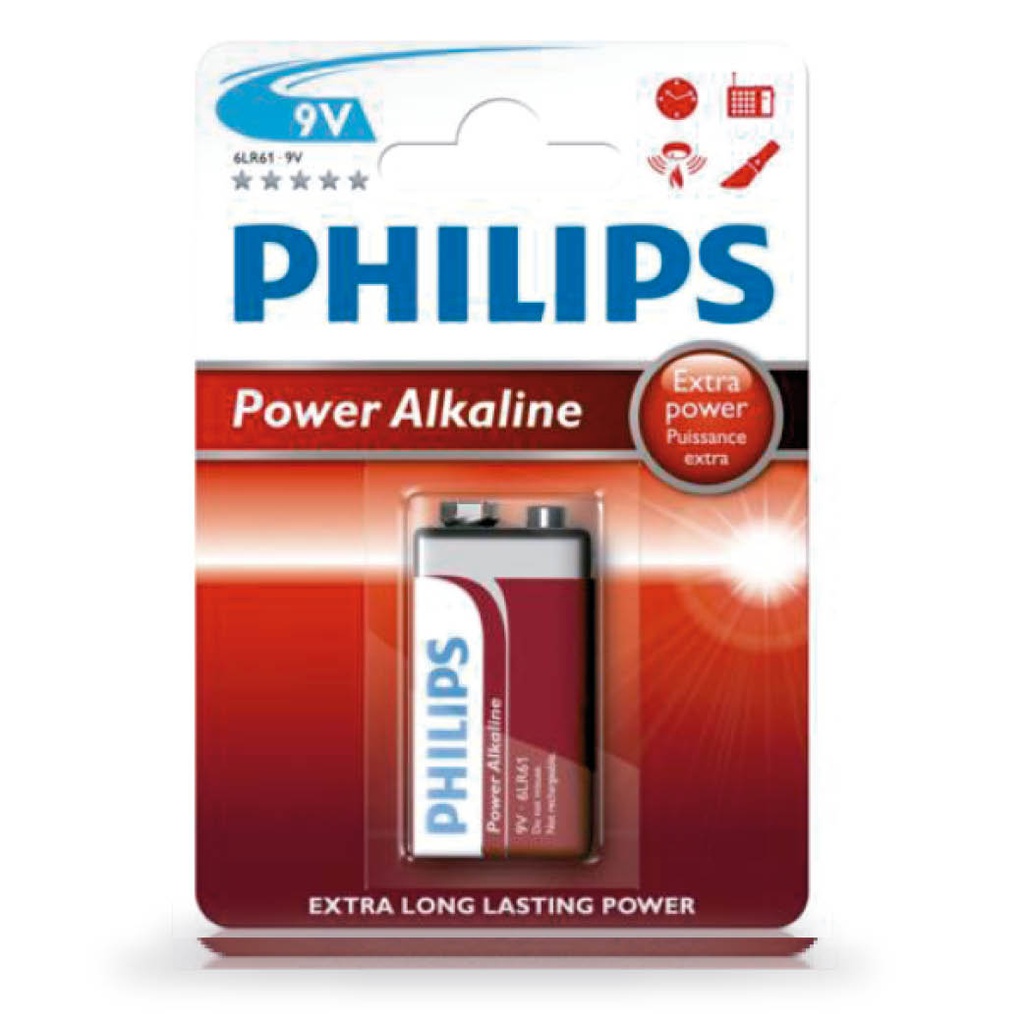 Pila alkalina PHILIPS 9V Blíster 1 Ud.