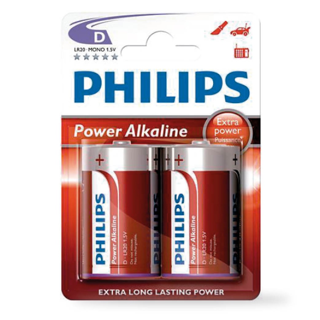 Pila alkalina PHILIPS LR20 (D) Blíster 2 Ud.