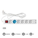 [100000001] Base múltiple 6T + 2 USB + Int. (3x1.5mm) 1,4M Blanca