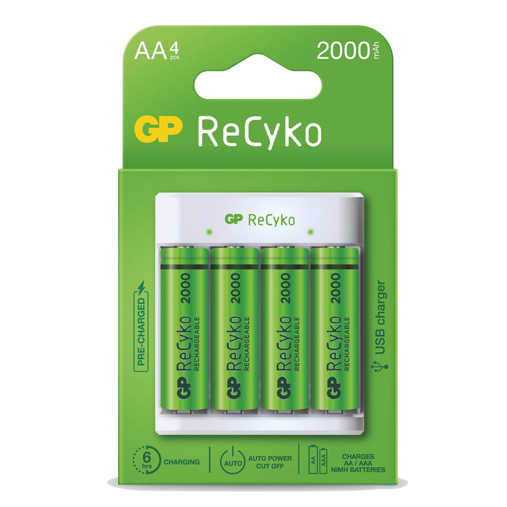 Cargador pilas recargables AAA/AA + 4 pilas recargables GP AA 2100mAh