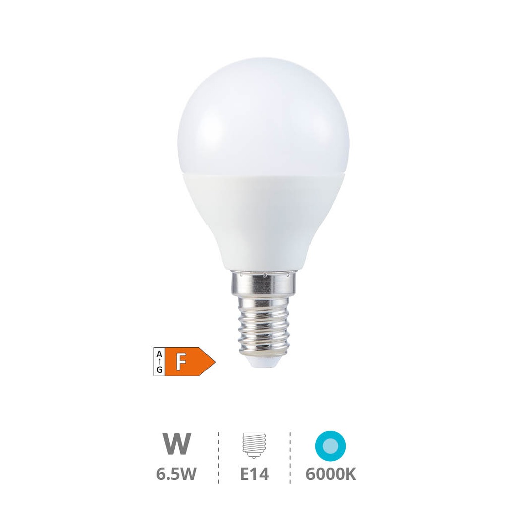 Bombilla LED esférica 6,5W E14 6000K