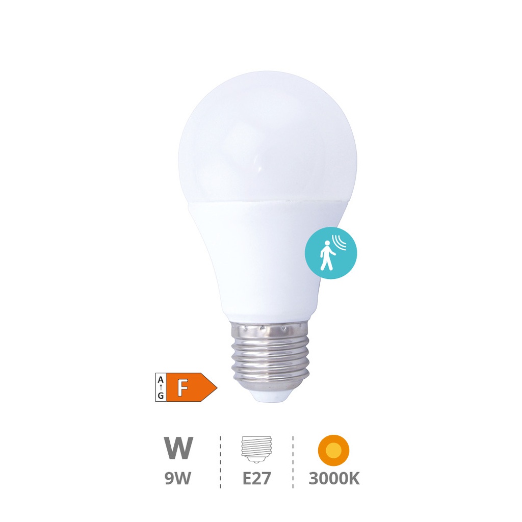 Bombilla LED estándar con sensor presencia 9W E27 3000K