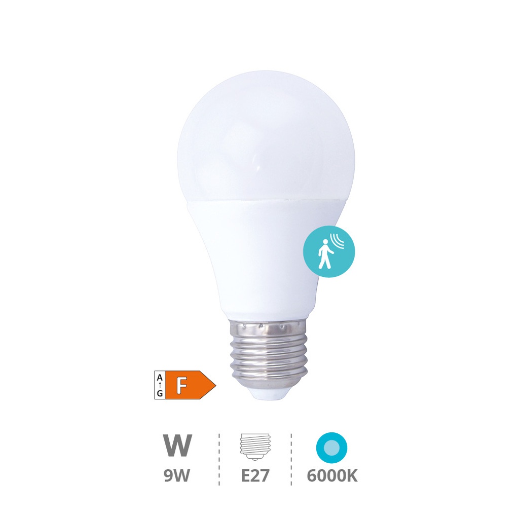 Bombilla LED estándar con sensor presencia 9W E27 6000K