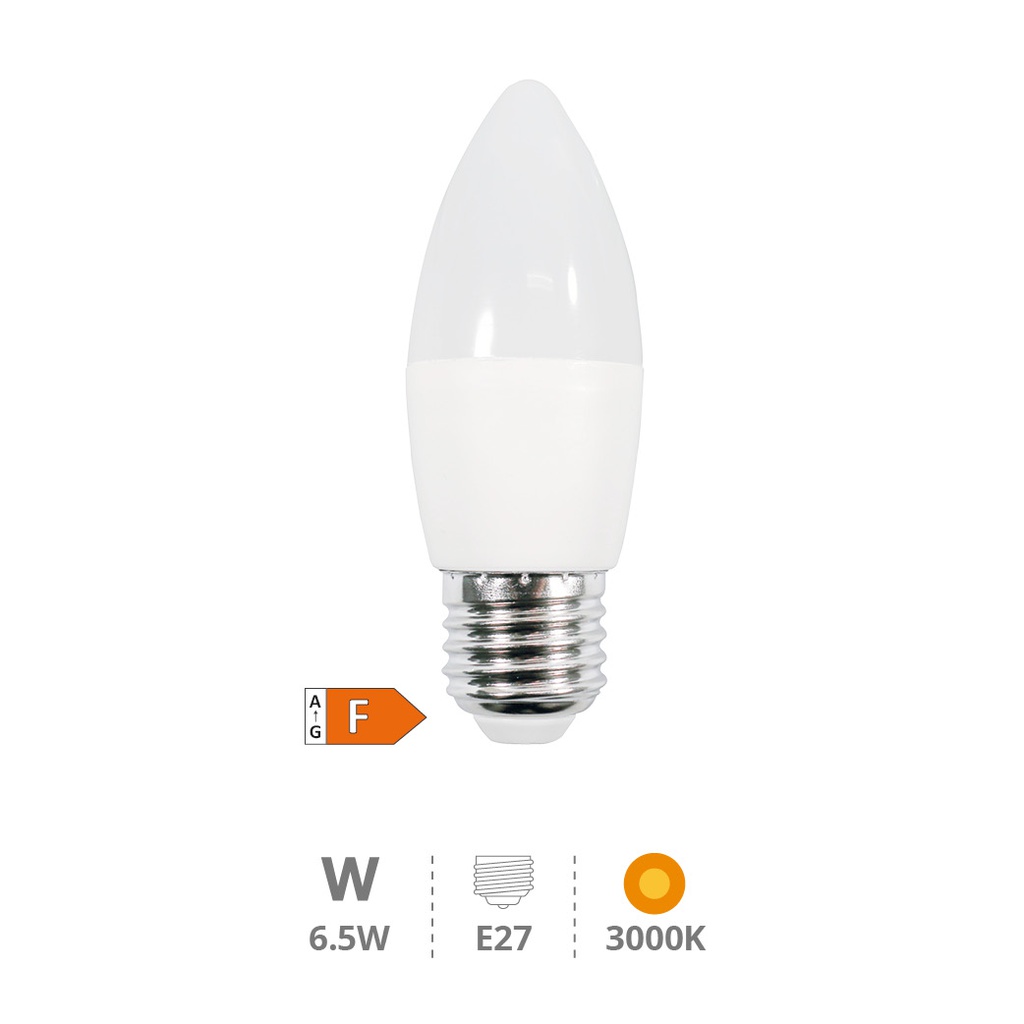 Bombilla LED vela 6,5W E27 3000K