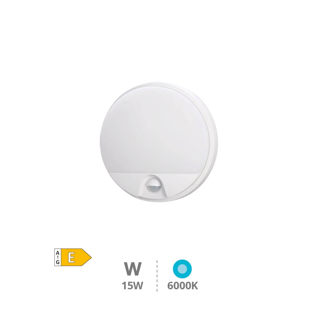 Aplique pared redondo LED Doko con sensor movimiento 15W 6000K Blanco