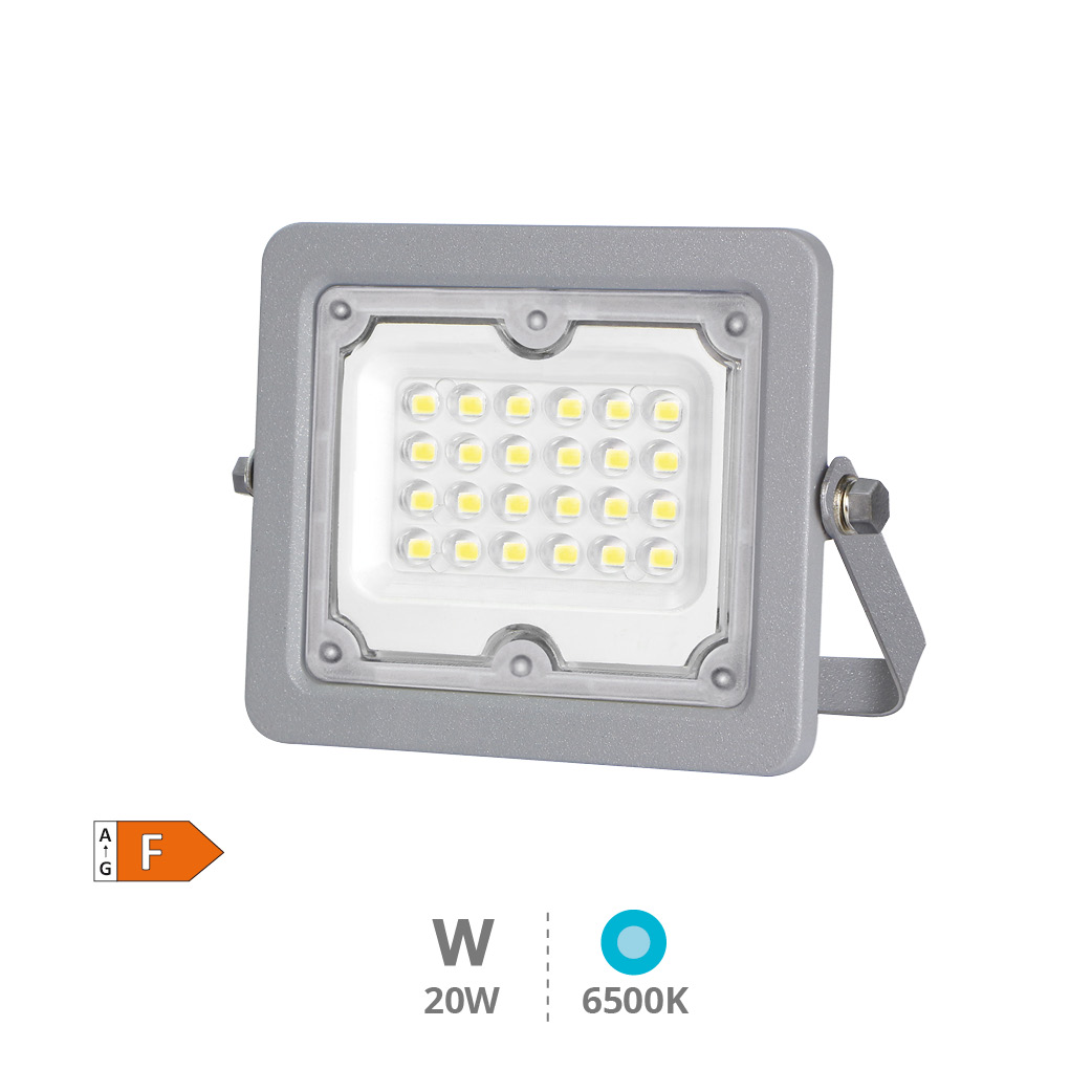 Proyector aluminio LED 20W 6500K IP65 Gris