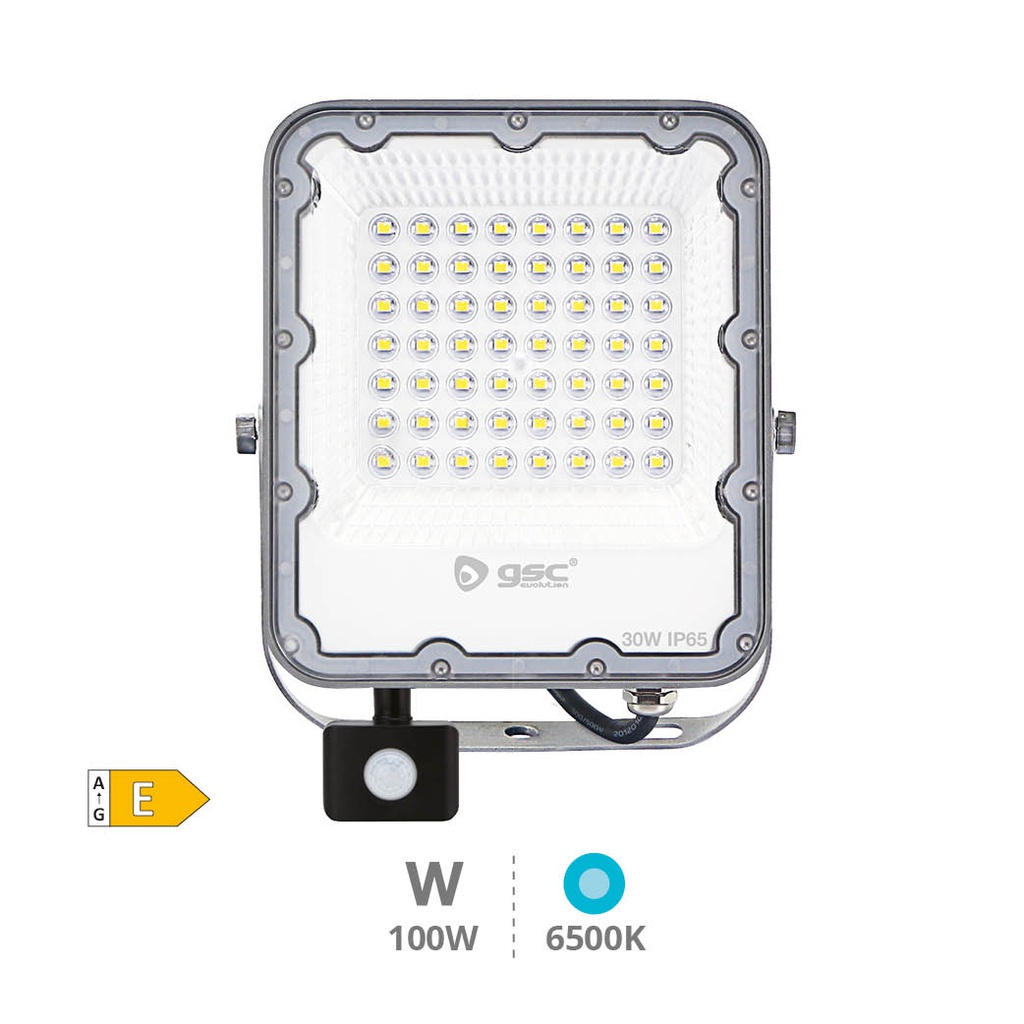 Proyector aluminio LED con sensor 30W 6500K IP65 Gris