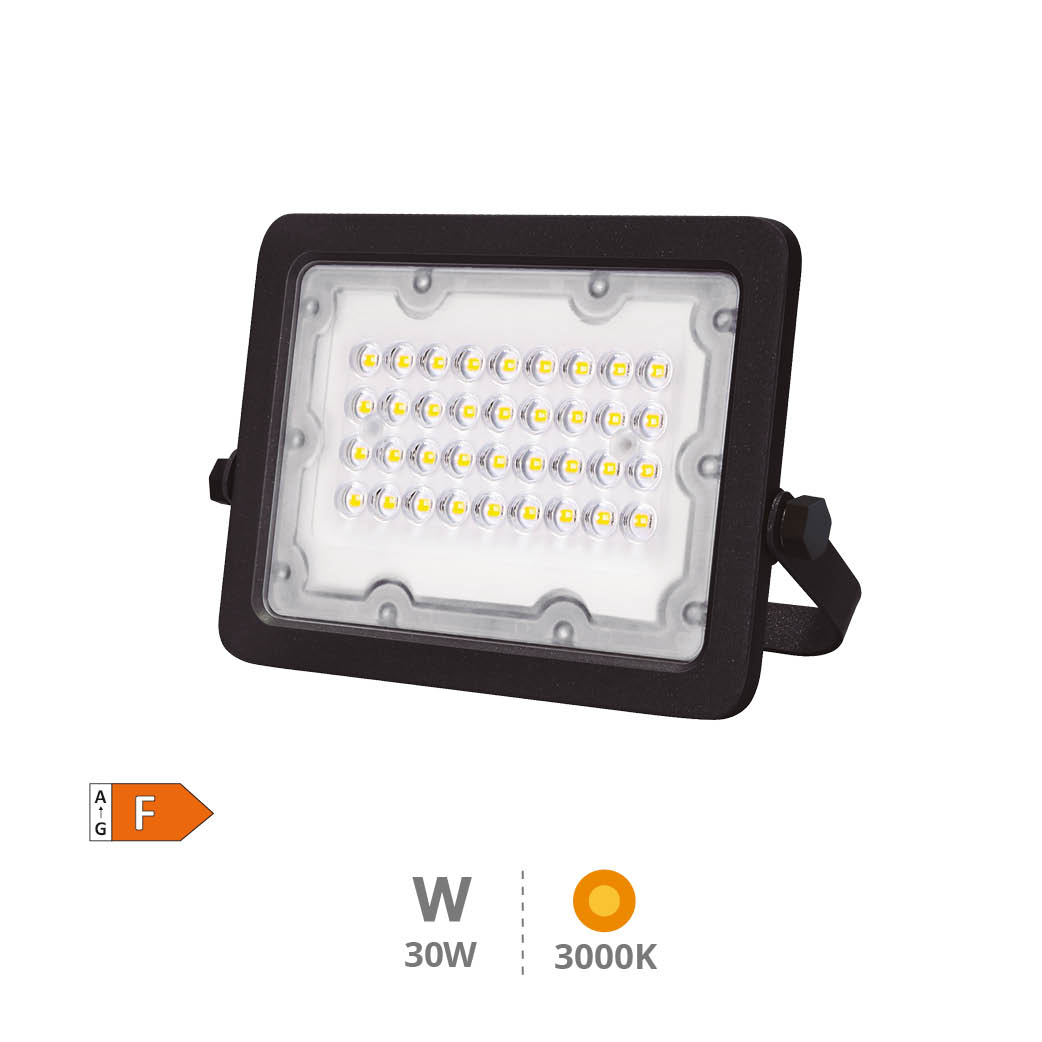 Aluminum LED floodlight 30W 3000K IP65 Black