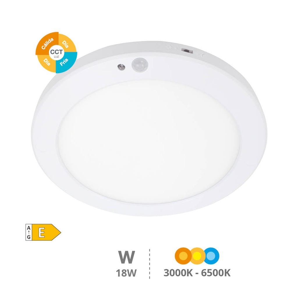 Downlight LED Aketi empotramiento regulable con sensor movimiento y crepuscular 18W 3000K a 6500K regulable