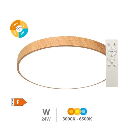 [203605073] Plafón techo LED Andra redondo 24W 3000K a 6500K IP44 regulable Efecto madera