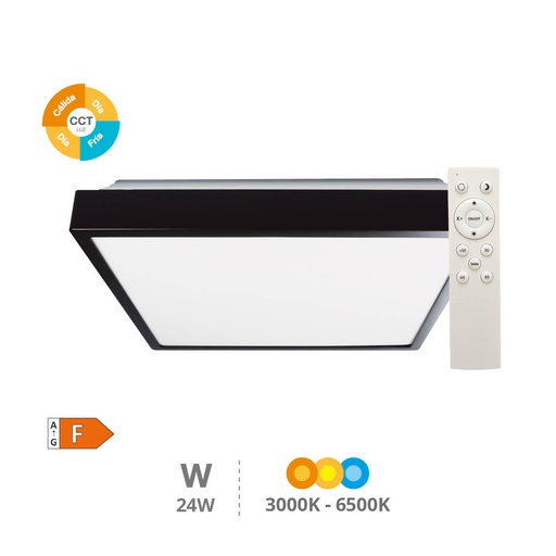 [203605076] Plafón techo LED Andra cuadrado 30W 3000K a 6500K IP44 regulable Negro