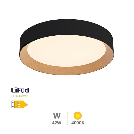 [203605086] Plafón techo LED Peranka 42W 4000K Negro + Efecto madera