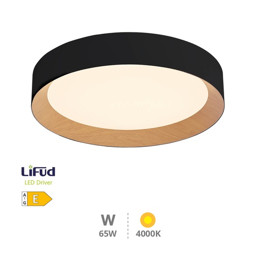 [203605088] Plafón techo LED Peranka 65W 4000K Negro + Efecto madera