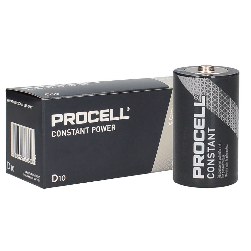 Caja 10 pilas alcalinas industriales Procell LR20 (D)