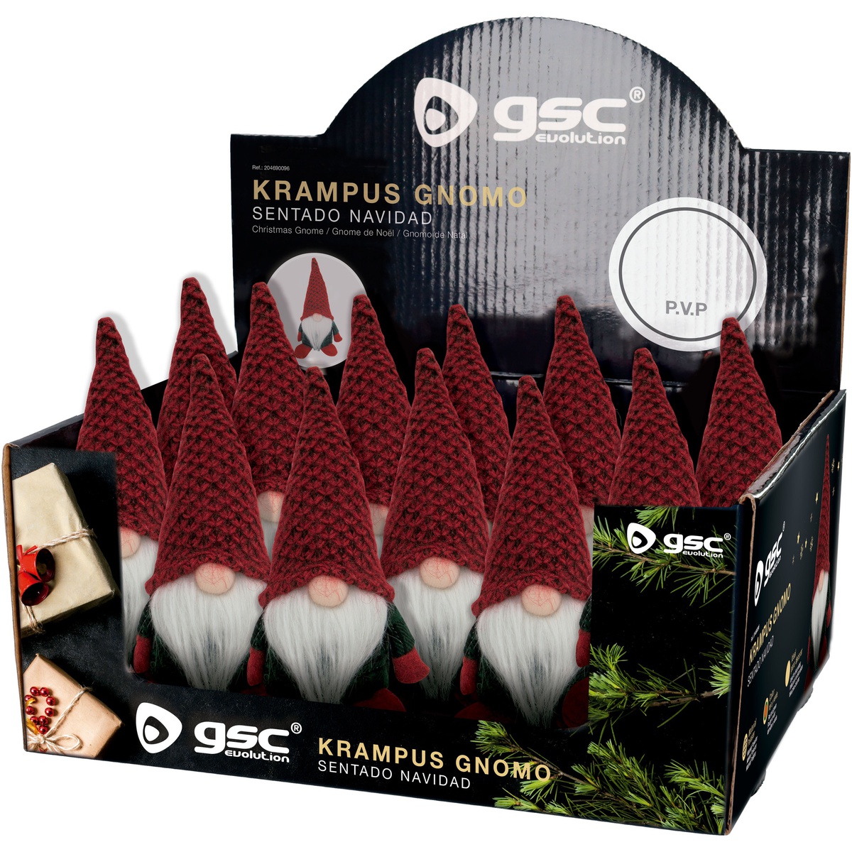 Gnomo de navidad sentado Krampus 17cm Rojo y verde - 12u caja exp