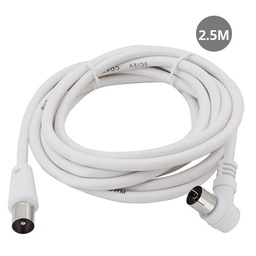 [002602971] Cable coaxial TV acodado 2,5M de macho a hembra Blanco