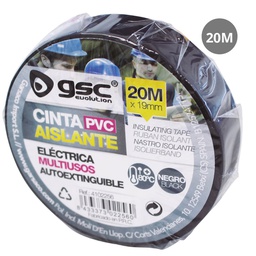 [004102256] Cinta aislante eléctrica PVC 20M Negro - Retráctil 10ud