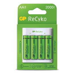 [106005010] Carregador de pilhas recarregáveis AAA/AA + 4 pilhas recarregáveis GP AA 2100 mAh