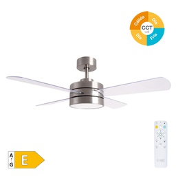 [300005031] Ventilador de teto com comando 44&quot; motor CC CCT regulável 4 pás Transparente e níquel