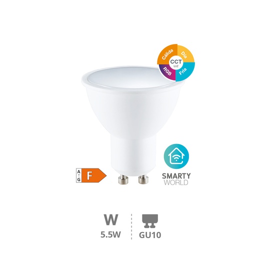 [200651005] Bombilla LED dicroica inteligente vía wifi 5,5W GU10 RGB + CTT regulable