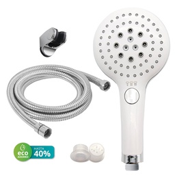 [404005004] Kit douche éco faible consommation : Pomme de douche 129 mm 3 fonctions + flexible + support réglable