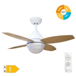 [300005038] 36' ceiling fan with remote control CCT 4 reversible blades wood effect white/haya