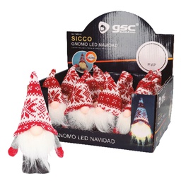 [204690107] Gnomo de Natal LED de pé Sicco 16 cm 2 x LR44 Vermelho e Branco – 12 un. caixa exp